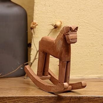 Amazon.co.jp: 馬の置物 ホームデコレーション, 木製 揺れる馬 置物